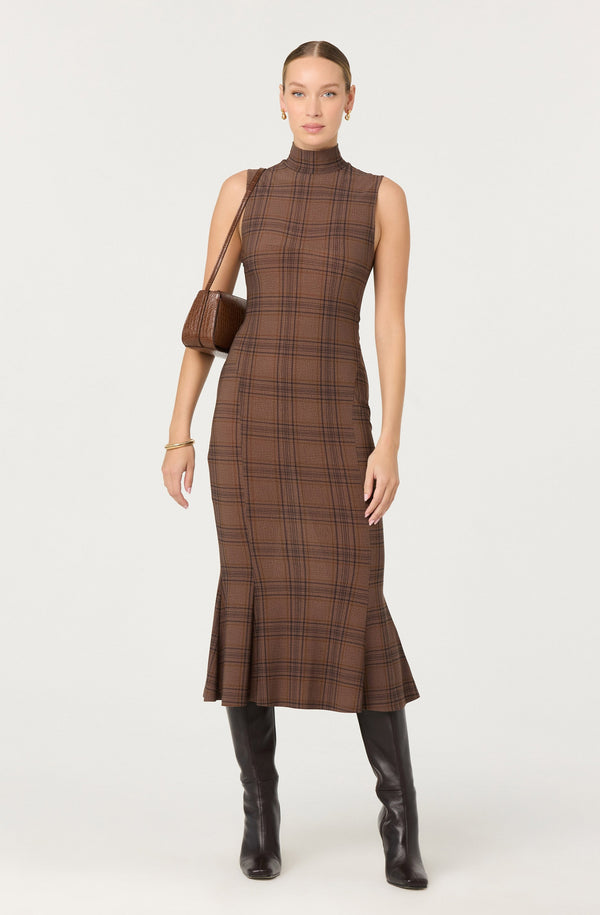 Leigha Mock-Neck Plaid Midi Dress - ASTR the Label Leigha Mock-Neck Plaid Midi Dress - ASTR the Label