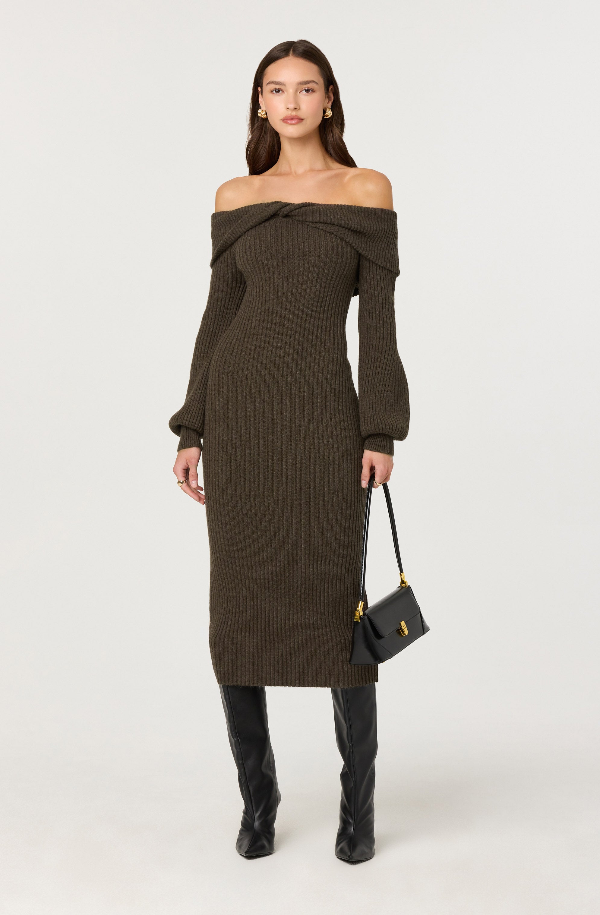 Tilde Off Shoulder Midi Sweater Dress - ASTR the Label