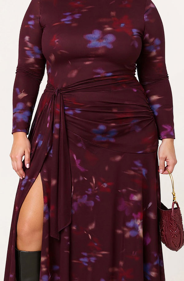 fitted lace wedding dress Purple Floral Mesh Dress Long Sleeve Mini main image 0