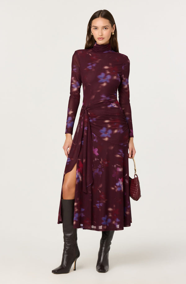ASTR the Label | Aubriella Floral Mesh Midi Dress in Plus Size - Dark Plum Multi | Size 1X ASTR the Label | Aubriella Floral Mesh Midi Dress in Plus Size - Dark Plum Multi | Size 1X