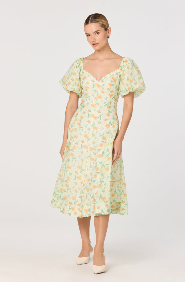 Mayra Floral Pliss Puff Sleeve Midi Dress - ASTR the Label Mayra Floral Pliss Puff Sleeve Midi Dress - ASTR the Label