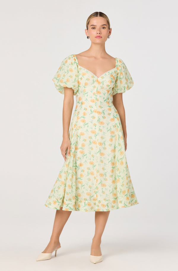 Mayra Floral Pliss Puff Sleeve Midi Dress - ASTR the Label Mayra Floral Pliss Puff Sleeve Midi Dress - ASTR the Label
