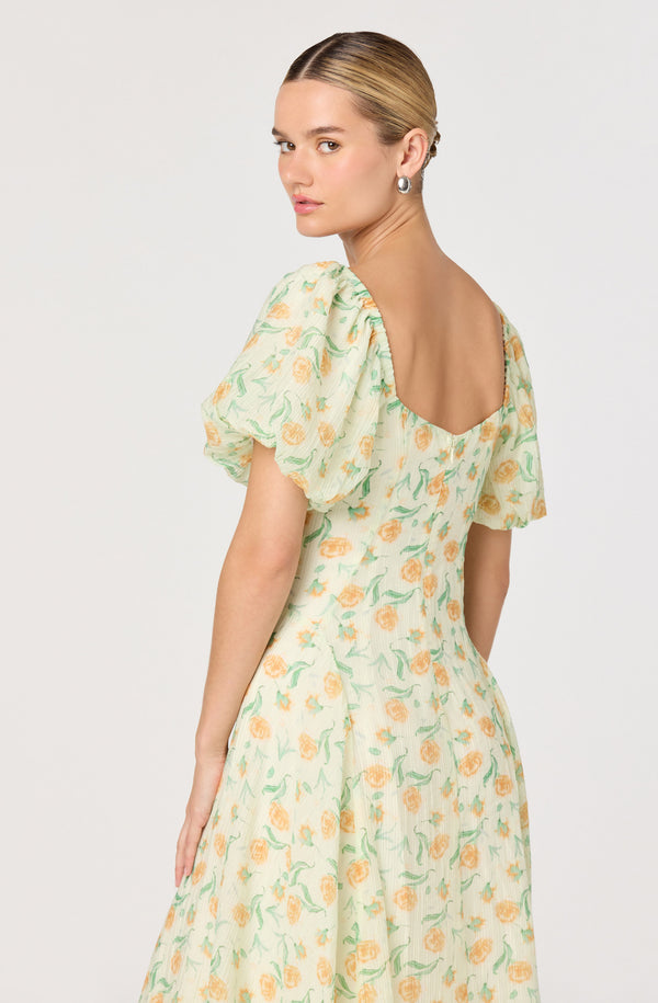 Mayra Floral Pliss Puff Sleeve Midi Dress - ASTR the Label Mayra Floral Pliss Puff Sleeve Midi Dress - ASTR the Label