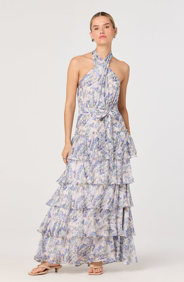 Adamaris Floral Halter Tiered Ruffle Maxi Dress - ASTR the Label Adamaris Floral Halter Tiered Ruffle Maxi Dress - ASTR the Label