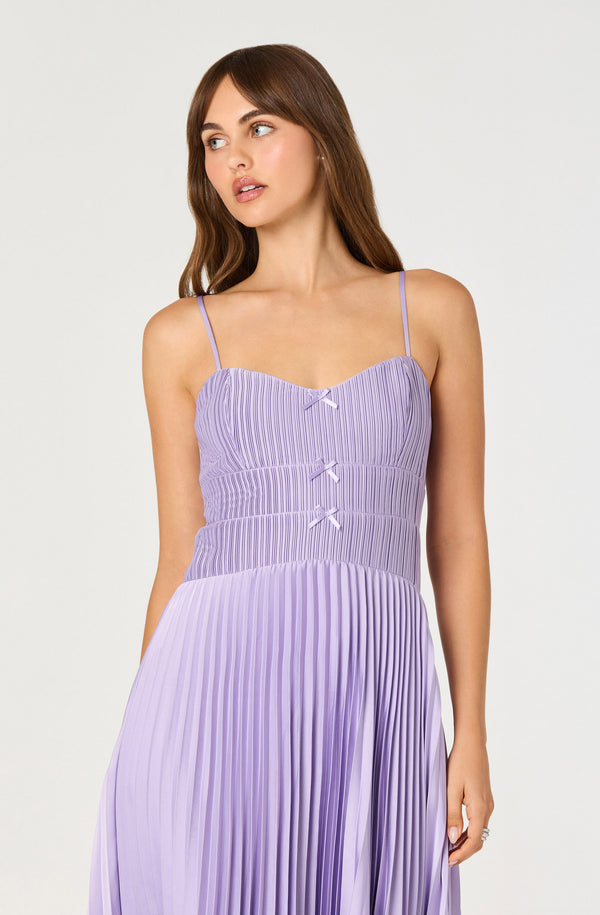 Shionagh Satin Bow-Detail Pleated Midi Dress - ASTR the Label Shionagh Satin Bow-Detail Pleated Midi Dress - ASTR the Label