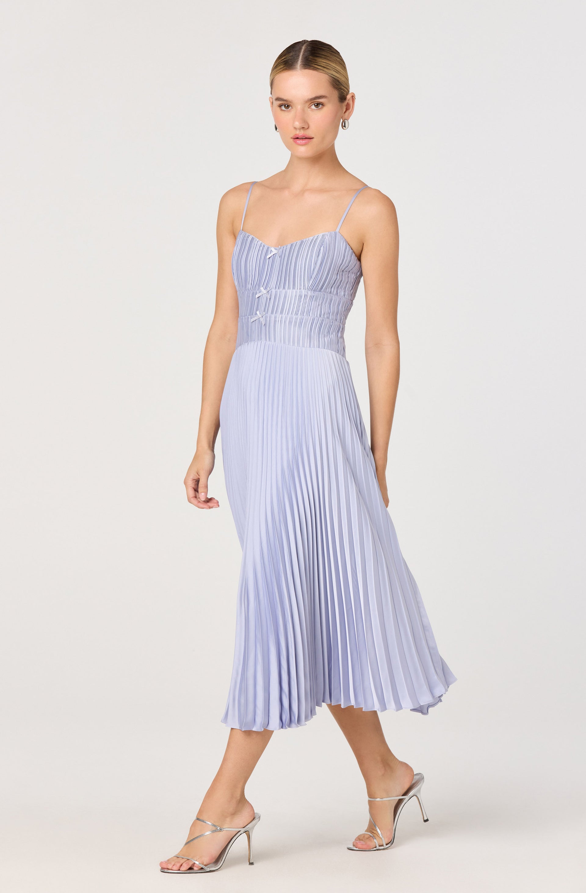 Shionagh Satin Bow-Detail Pleated Midi Dress - ASTR the Label