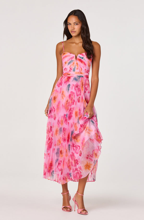 ASTR The Label | Bayley Floral Pleated Maxi Dress in Pink Multi Floral | Size XS ASTR The Label | Bayley Floral Pleated Maxi Dress in Pink Multi Floral | Size XS