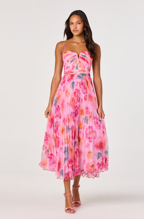 herlipto Tiered Floral Pleated Dress ピンク Bayley Floral Pleated Maxi Dress - ASTR the Label