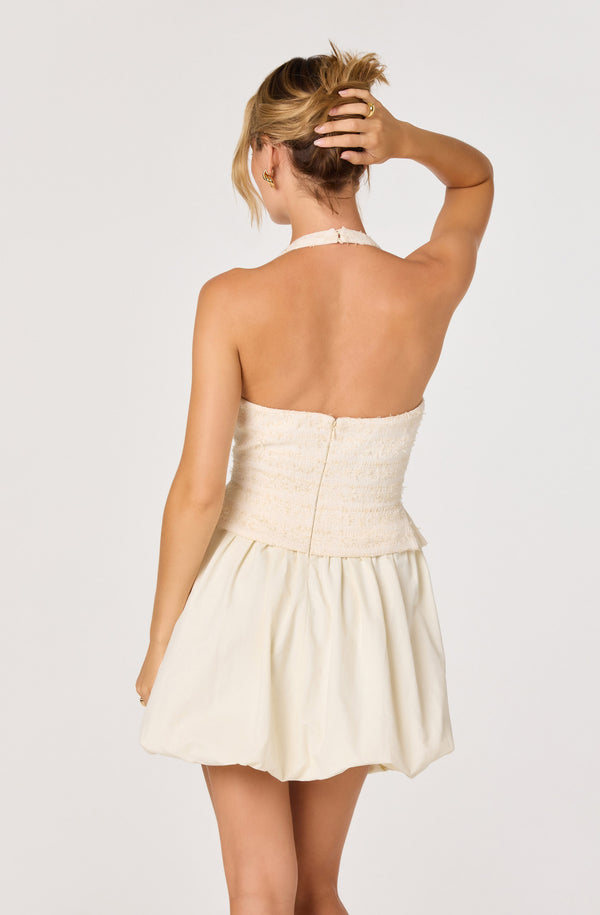 ASTR the Label | Giavanna Mixed Media Halter Mini Dress in Cream