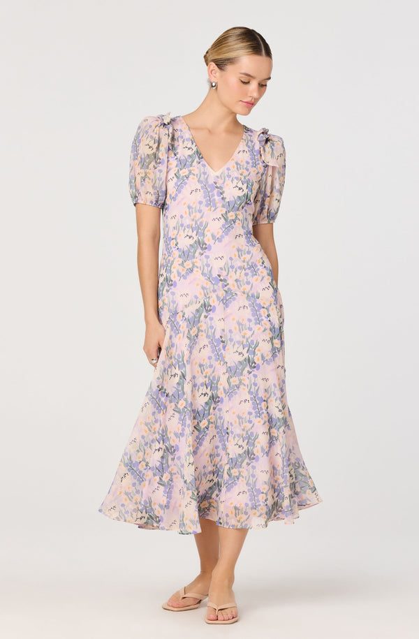 knee length dresses for ladies Pink Floral Casual Summer Maxi Dress with Long Sleeves Blush Pink / Large main image 1