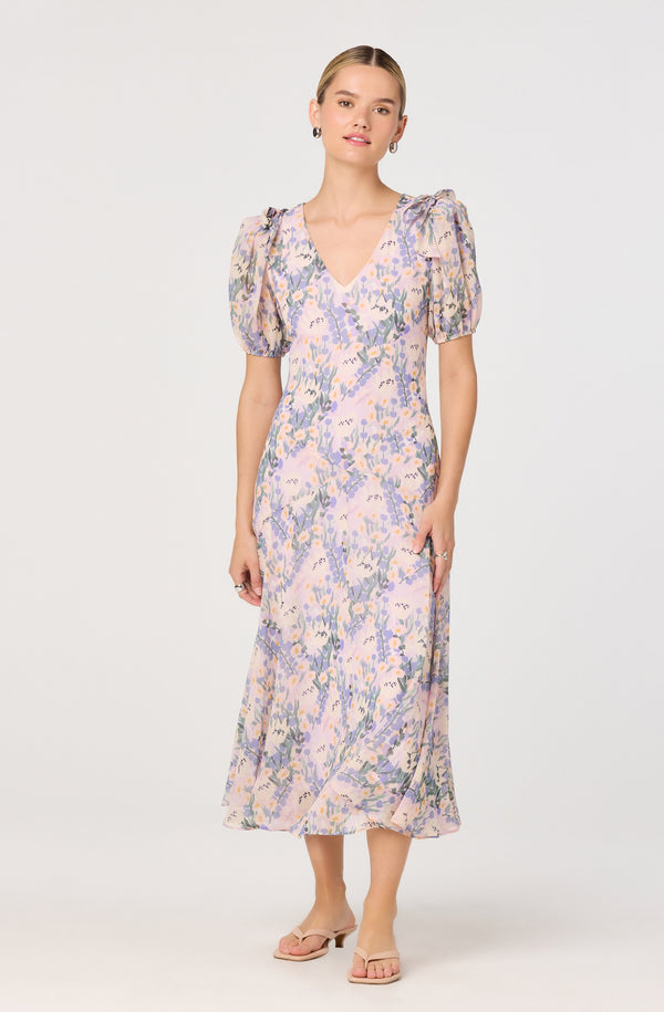 Jessenia Floral Puff Sleeve Midi Dress - ASTR the Label Jessenia Floral Puff Sleeve Midi Dress - ASTR the Label