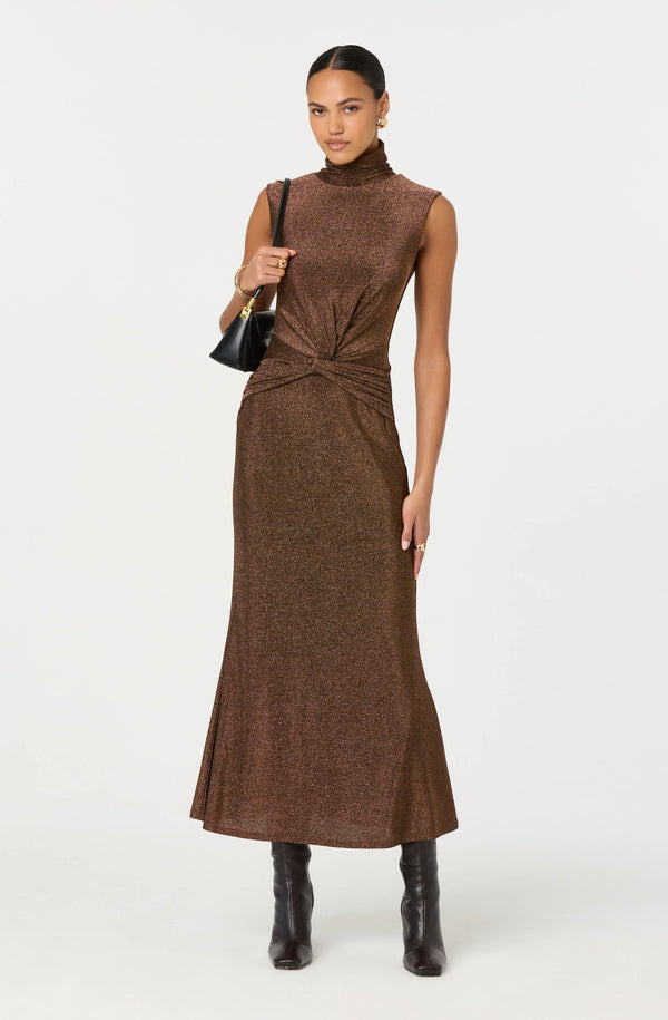 green emerald velvet dress Riana Metallic Twist Front Maxi Dress