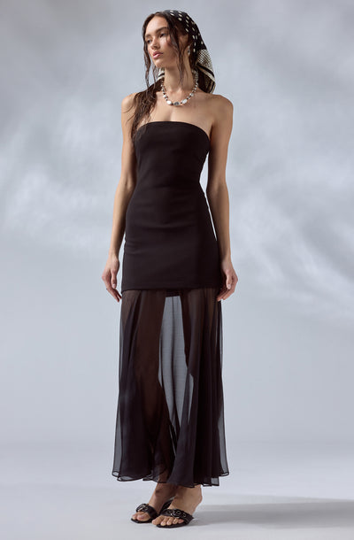 Lizet Strapless Mini Dress with Sheer Maxi Overlay