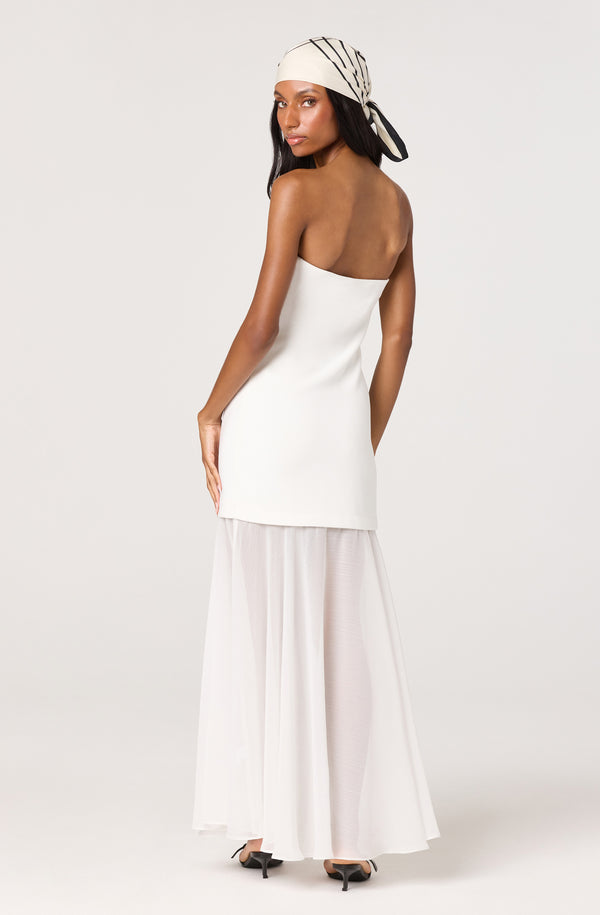long white strapless maxi dress ASTR the Label | Lizet Strapless Mini Dress with Sheer Maxi Overlay in Plus Size - Black