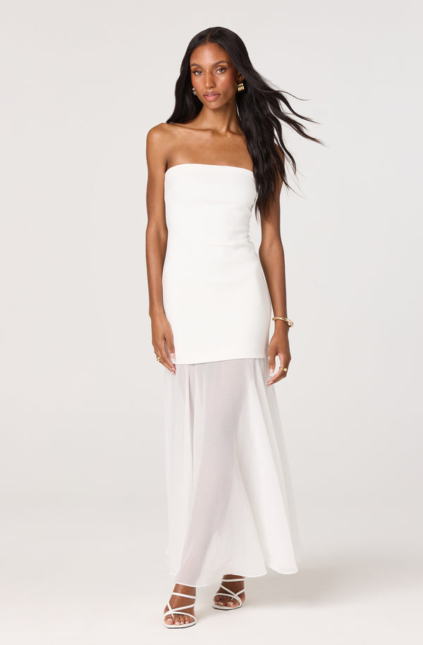 Lizet Strapless Mini Dress with Sheer Maxi Overlay - ASTR the Label Lizet Strapless Mini Dress with Sheer Maxi Overlay - ASTR the Label