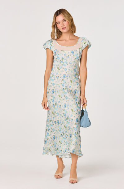 empire waist midi dresses ASTR the Label | Erma Floral Empire Waist Midi Dress in Blue Floral