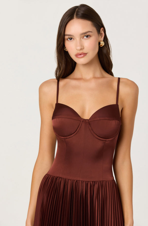 astr bustier satin dress ASTR the Label | Bustier Satin Midi Dress in Bubblegum