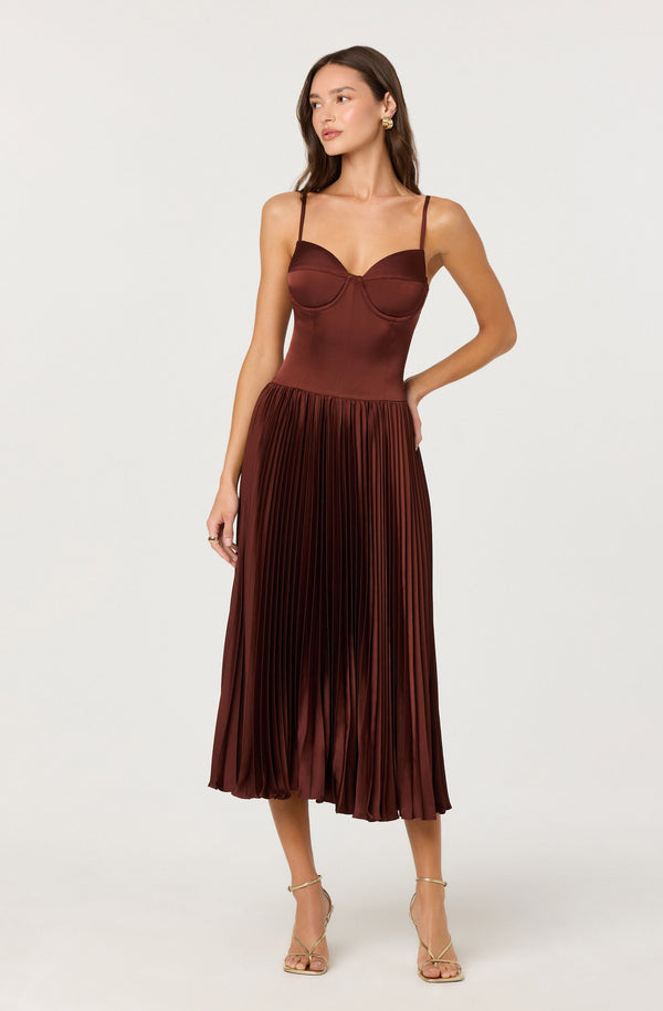 slim fit dress slacks Elyssa Satin Midi Dress