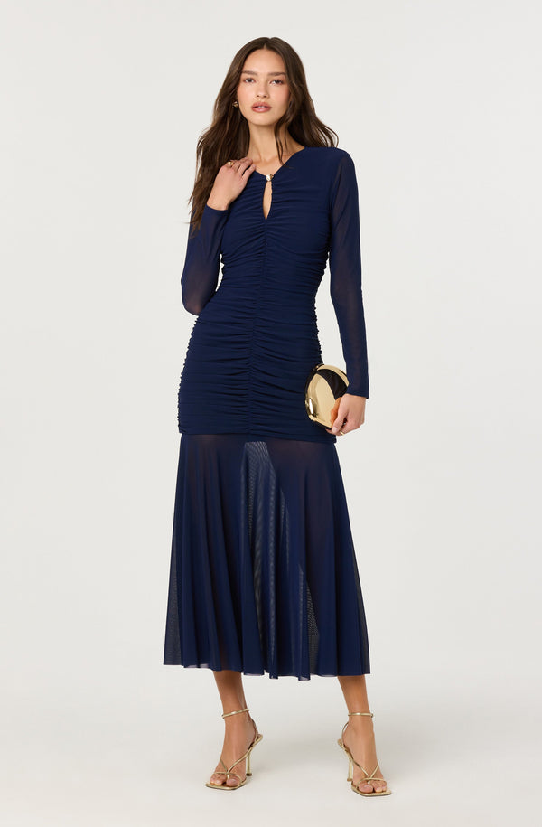 Yasmine Ruched Long Sleeve Maxi Dress