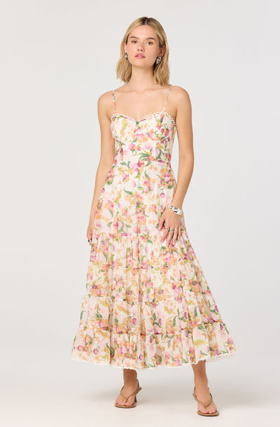 Lianna Floral Scalloped Trim Tiered Maxi Dress