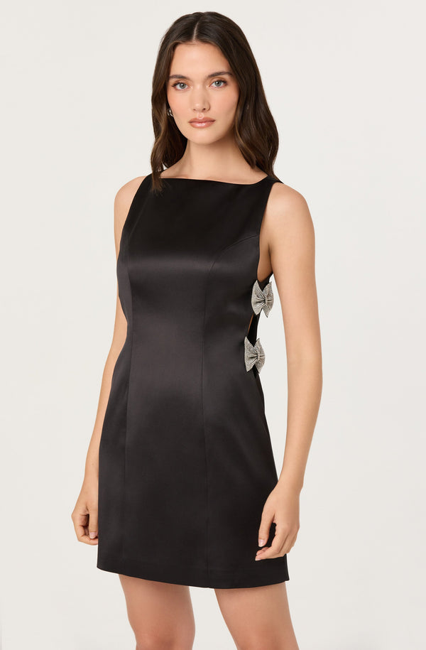 Kinsey Satin Bow Mini Dress - ASTR the Label Kinsey Satin Bow Mini Dress - ASTR the Label