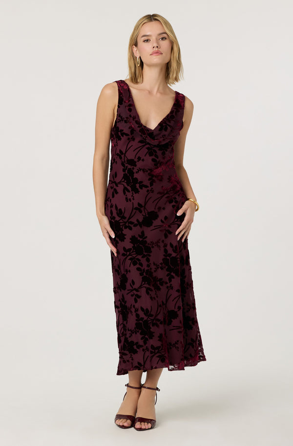 Astr The Label | Floris Burnout Floral Maxi Dress in Wine | Size S Astr The Label | Floris Burnout Floral Maxi Dress in Wine | Size S
