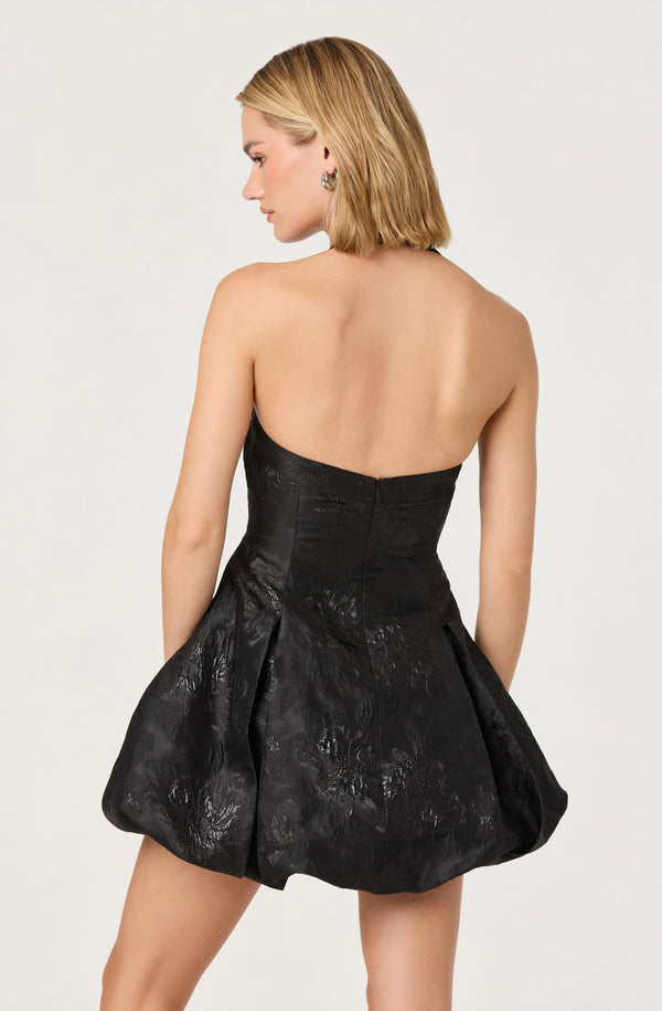 halter gowns & formal dresses Jinx Jacquard Halter Mini Dress