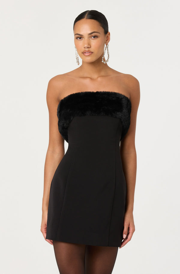 Amya Strapless Faux Fur Dress - ASTR the Label Amya Strapless Faux Fur Dress - ASTR the Label