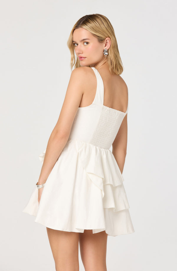 ASTR the Label | Sheralle Ruffled Tier Bubble Hem Mini Dress in Off White
