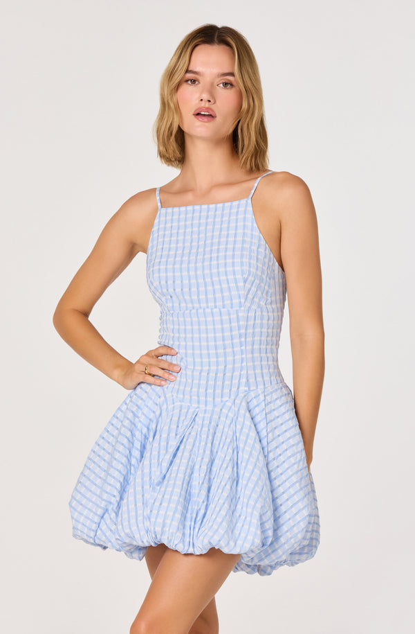knee length dresses for ladies Navy Diagonal Check Mini Dress main image 1