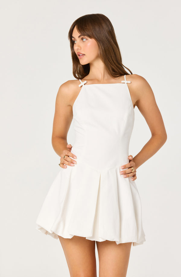 Tionna Bow Bubble Hem Mini Dress White / Medium Tionna Bow Bubble Hem Mini Dress White / Medium