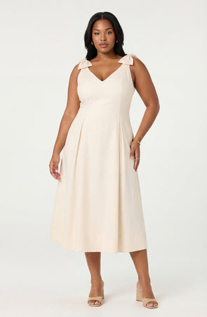 plus size beige dresses Plus Size Midi Dress 3/4 Sleeve Crew Neck main image 1