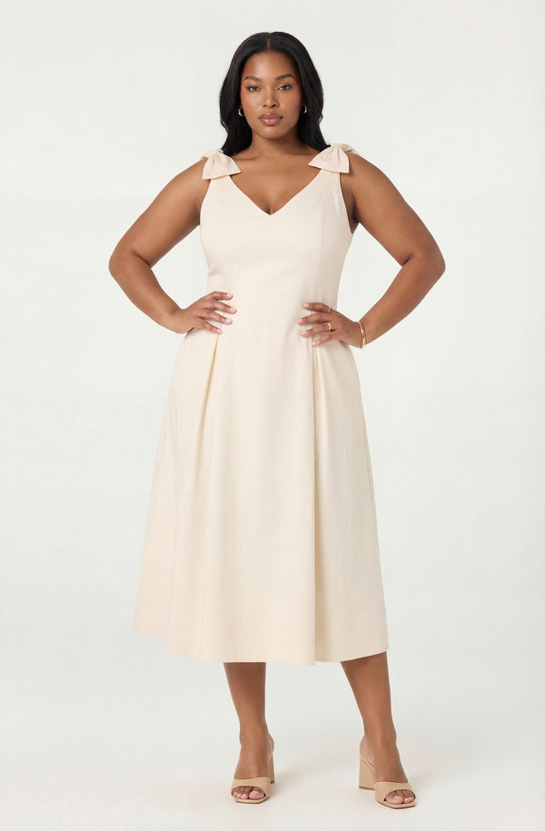 ASTR the Label | Joleena Linen Bow-Strap Midi Dress in Plus Size - Cream | Size 1X ASTR the Label | Joleena Linen Bow-Strap Midi Dress in Plus Size - Cream | Size 1X