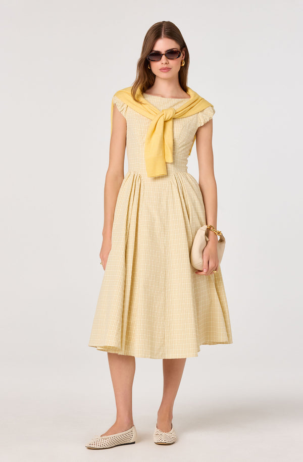 ASTR the Label | Emalee Plaid A-Line Midi Dress in Butter Yellow Plaid | Size XL ASTR the Label | Emalee Plaid A-Line Midi Dress in Butter Yellow Plaid | Size XL