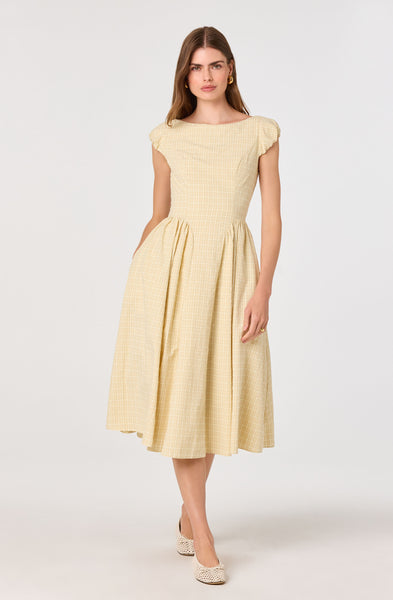 Emalee Plaid A-Line Midi Dress Butter Yellow Plaid / XL
