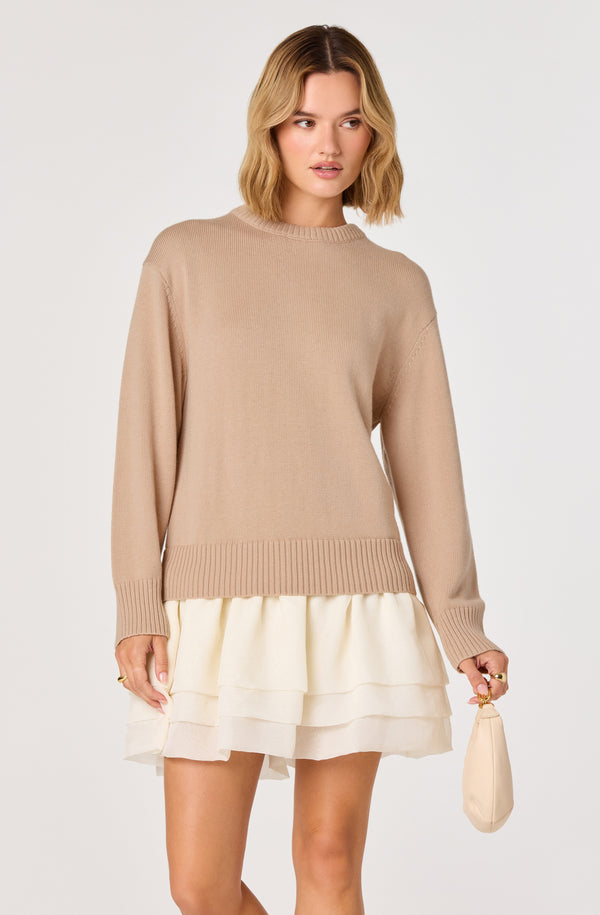 ASTR the Label | Kalyn Sweater Mixed Media Mini Dress in Lt Taupe Cream | Size S