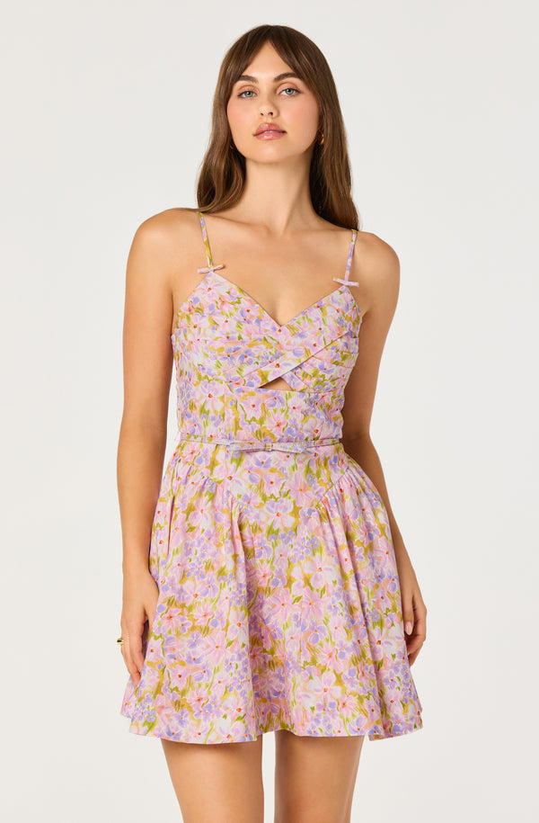the Label Isha Floral Cutout Minidress in Pink