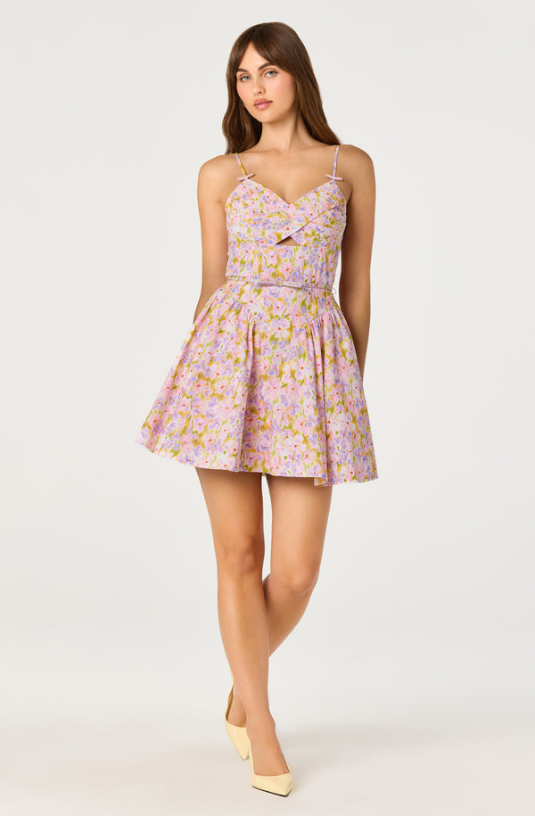 knee length dresses for ladies Emilia Satin Floral Mini Dress main image 0