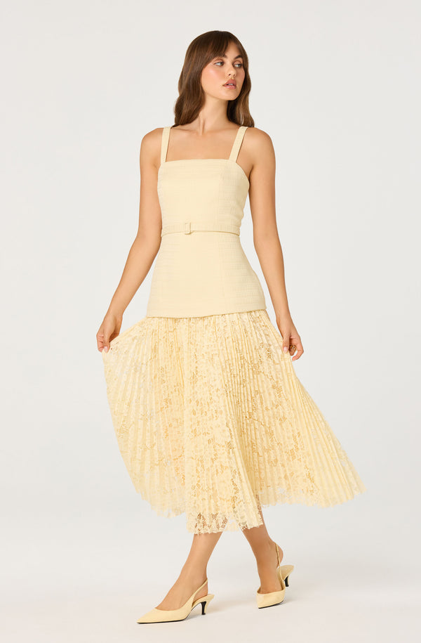 Caitlin Mixed Media Tweed Midi Dress