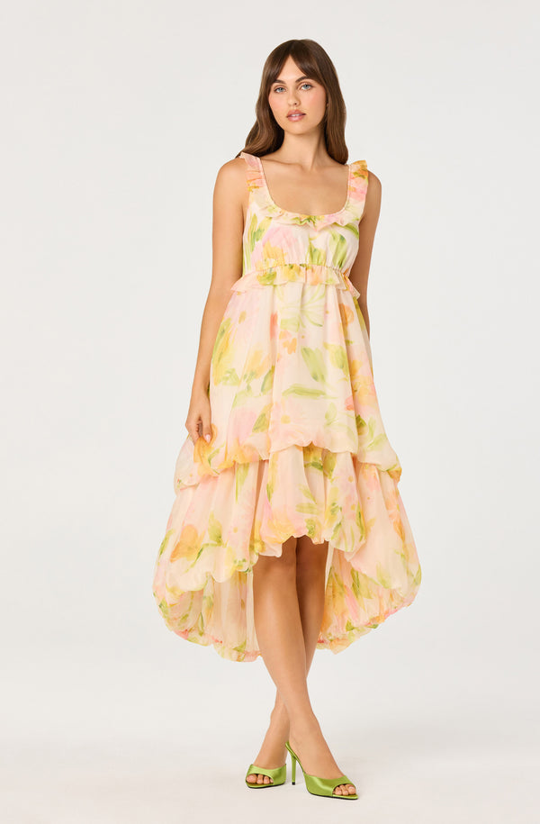 Serenidy Floral Ruffle Tiered High-Low Midi Dress - ASTR the Label Serenidy Floral Ruffle Tiered High-Low Midi Dress - ASTR the Label