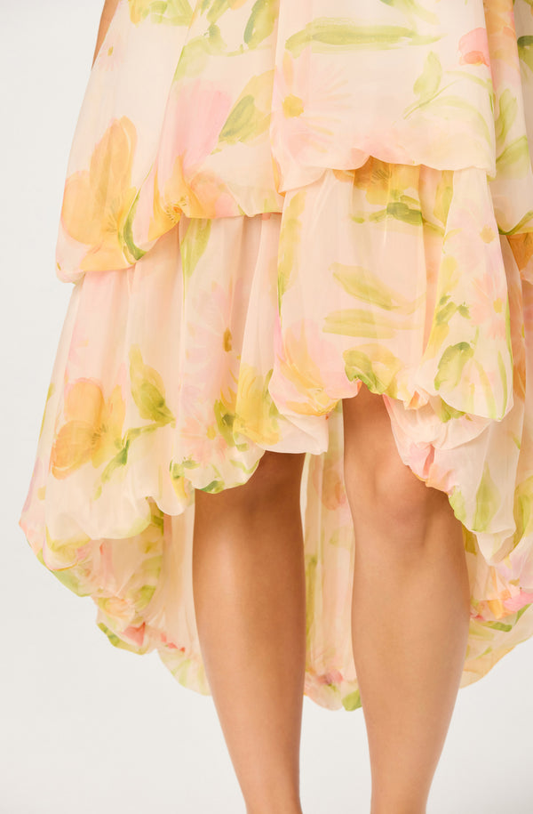 Serenidy Floral Ruffle Tiered High-Low Midi Dress