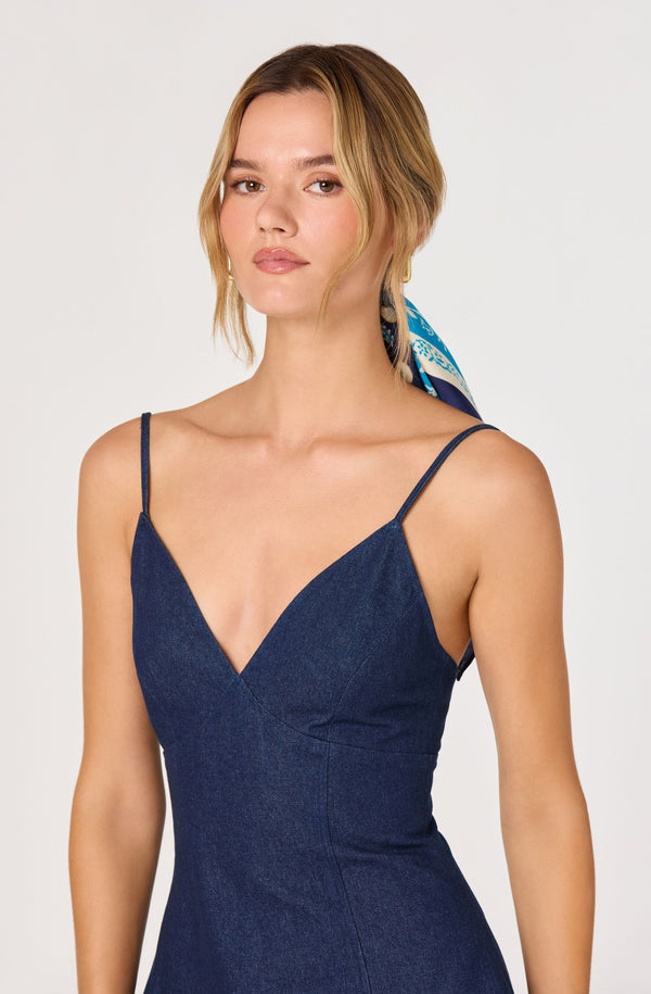 denim v neck dress Kyndal Denim Fit & Flare Mini Dress