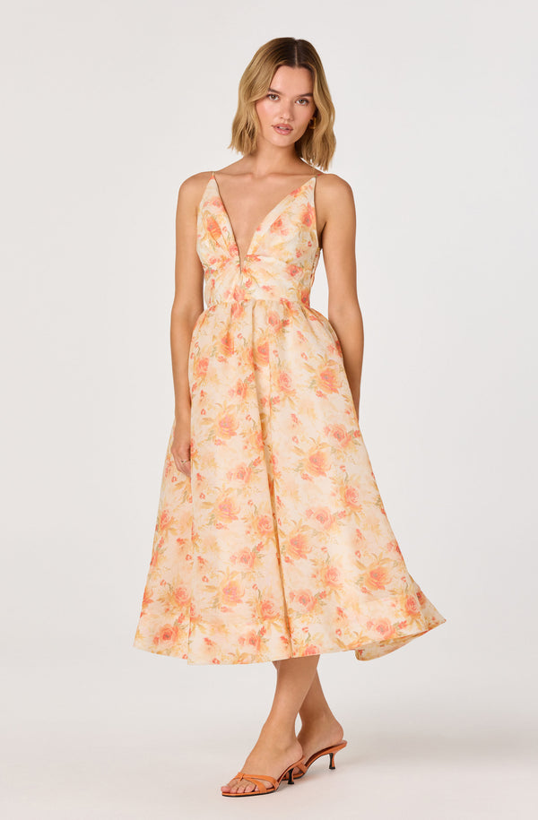Janna Floral Plunge Midi Dress - ASTR the Label Janna Floral Plunge Midi Dress - ASTR the Label
