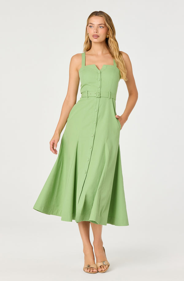 slim fit dress slacks Mac Duggal Women's Lace A-Line Midi-Dress - Army Green