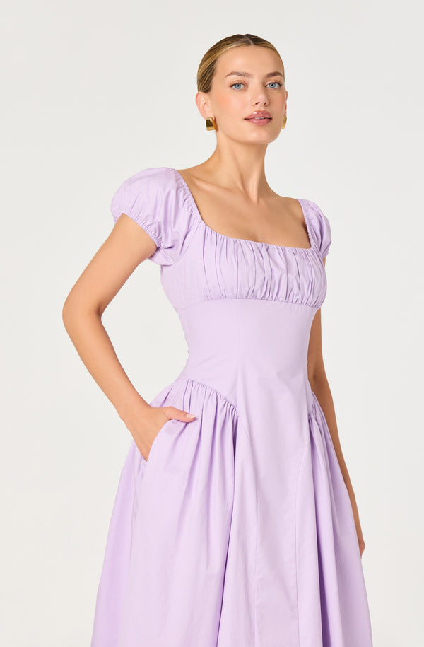ASTR the Label | Adilene Cotton Milkmaid Midi Dress in Lilac ASTR the Label | Adilene Cotton Milkmaid Midi Dress in Lilac