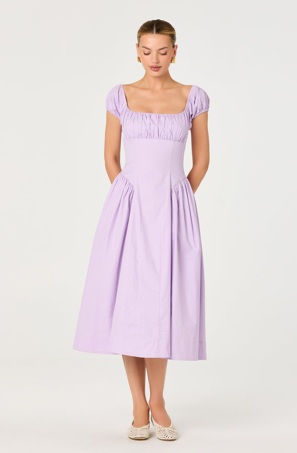 fitted milkmaid dress ASTR the Label | Adilene Cotton Milkmaid Midi Dress in Lilac