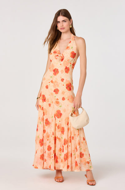 Yasmeen Floral Halter Godet Maxi Dress