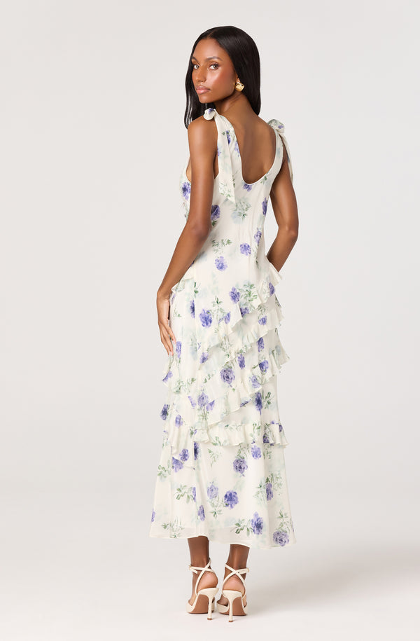 Fen Floral Tie-Strap Ruffle Midi Dress - ASTR the Label Fen Floral Tie-Strap Ruffle Midi Dress - ASTR the Label