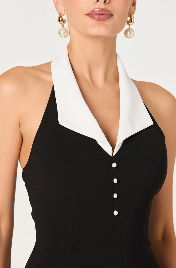Casandra Collared Halter Faux-Layer Mini Dress - ASTR the Label Casandra Collared Halter Faux-Layer Mini Dress - ASTR the Label