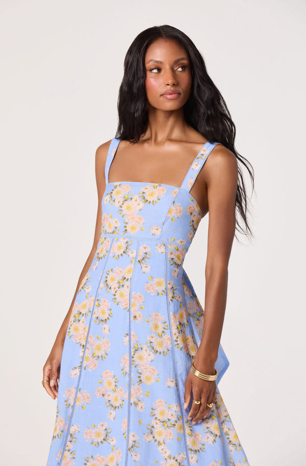 maxi dress with thick straps ASTR the Label | Nathalie Lace Trim Maxi Dress in Blue Pink Floral